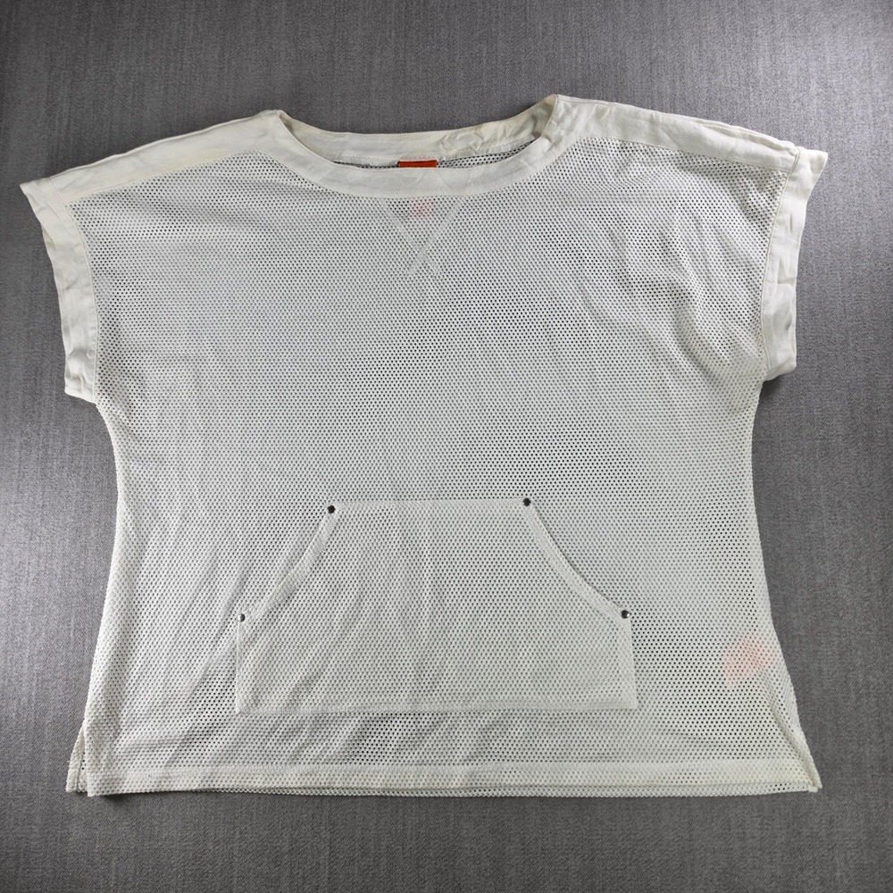 Hearts of Palm Top Womens 2X White Mesh Kangaroo Pocket Short Sleeve Studded